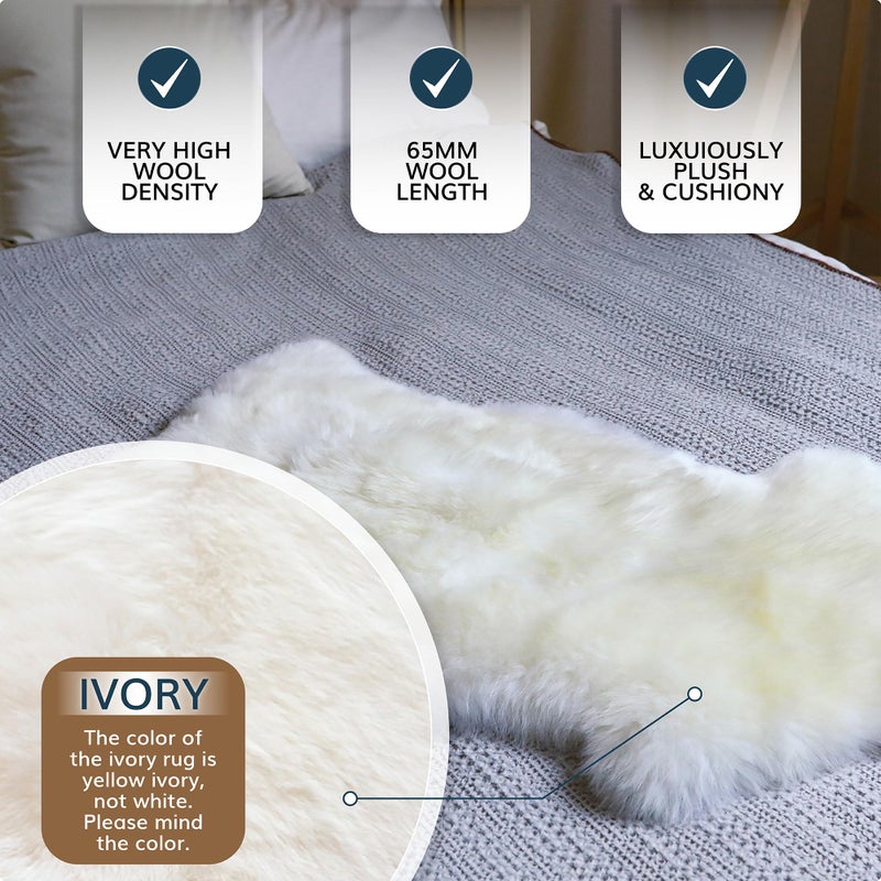 WaySoft New Zealand Sheepskin Area Rug â€“ Genuine Fluffy Wool, Multiple Sizes, Bedroom or Living Room Decor(2ft x 3ft,Ivory) - Image 3